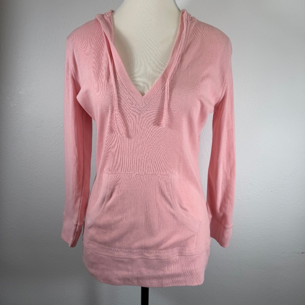 Personal Identity Y2K Plunge V-Neck Hooded Banded Cuffs and‎ Hem Pink Top L